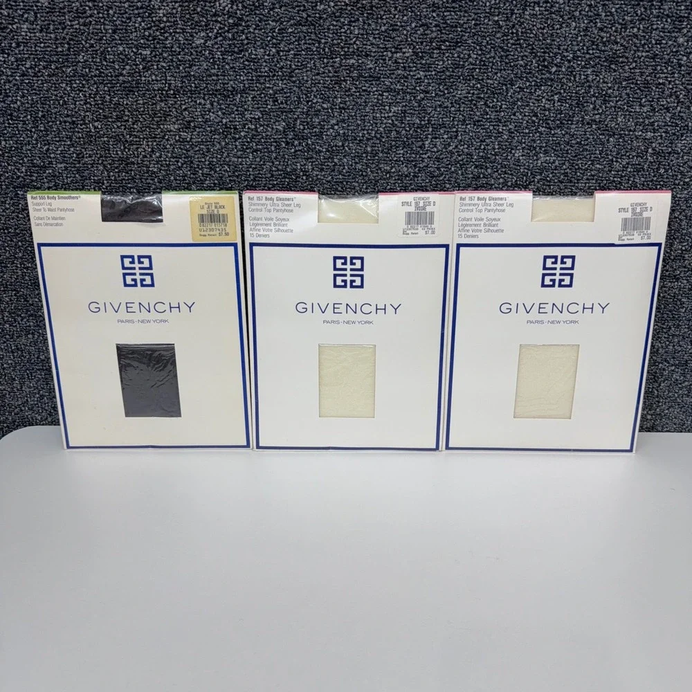 Vtg Givenchy Pantyhose Lot 3 Pairs Body Gleamers Smoothers Size D‎ Black Ivory